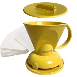 CLEVER Dripper Pour Over Coffee Maker Bonus 100 Filters York Yellow #4 18 Ounce